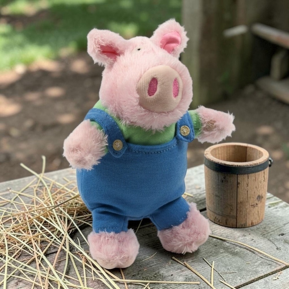2007 Sandra Boynton Little Pookie Pig Plush 6" Stuffed Animal Blue Overalls VTG